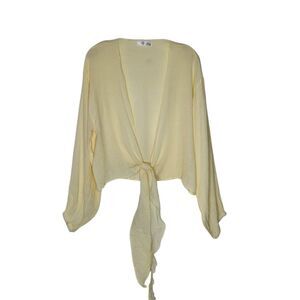 Lightweight Yellow Gauze Tie Front Long Sleeve Cropped Bolero Top Size XXL